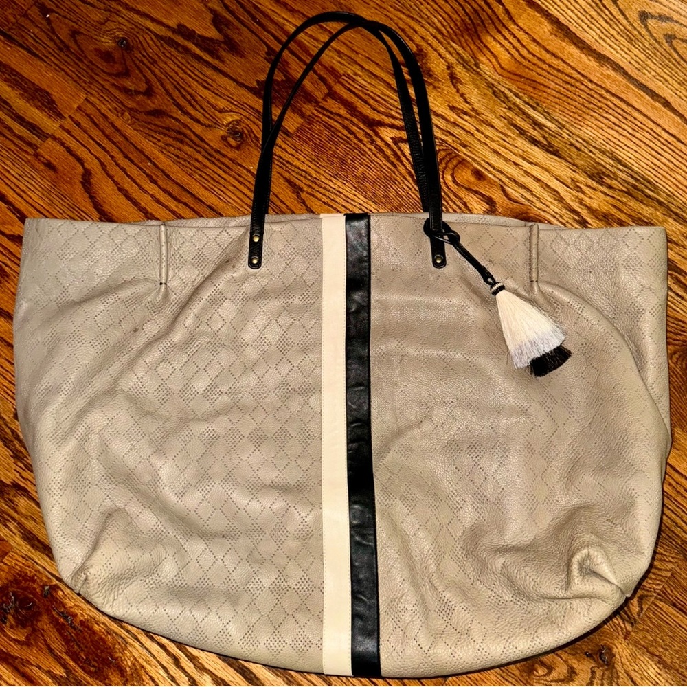 Kempton & Co Oversized Diamond Perforated Leather Tote in Storm Grey